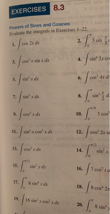 Solved Exercises 83 Powers Of Sines And Cosines Evaluate 1456