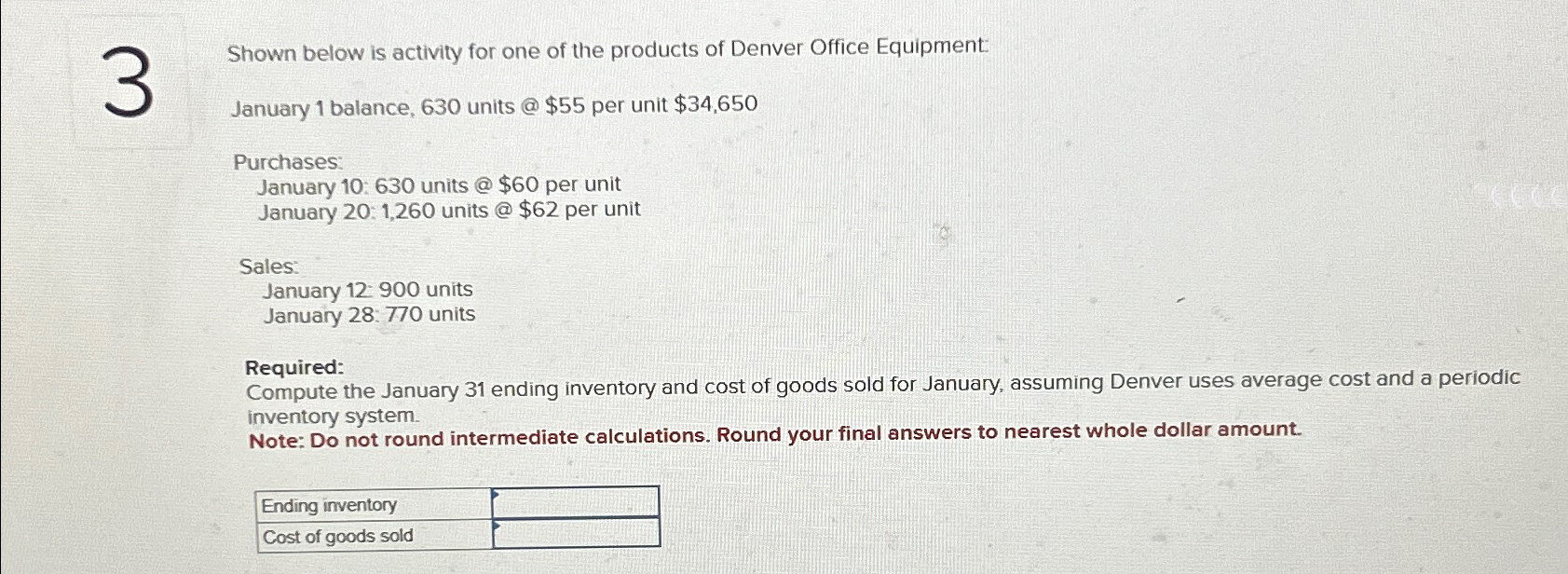 Solved Shown below is activity for one of the products of | Chegg.com