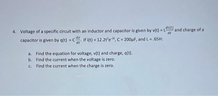 Solved dit2 and charge of a dt 4. Voltage of a specific | Chegg.com