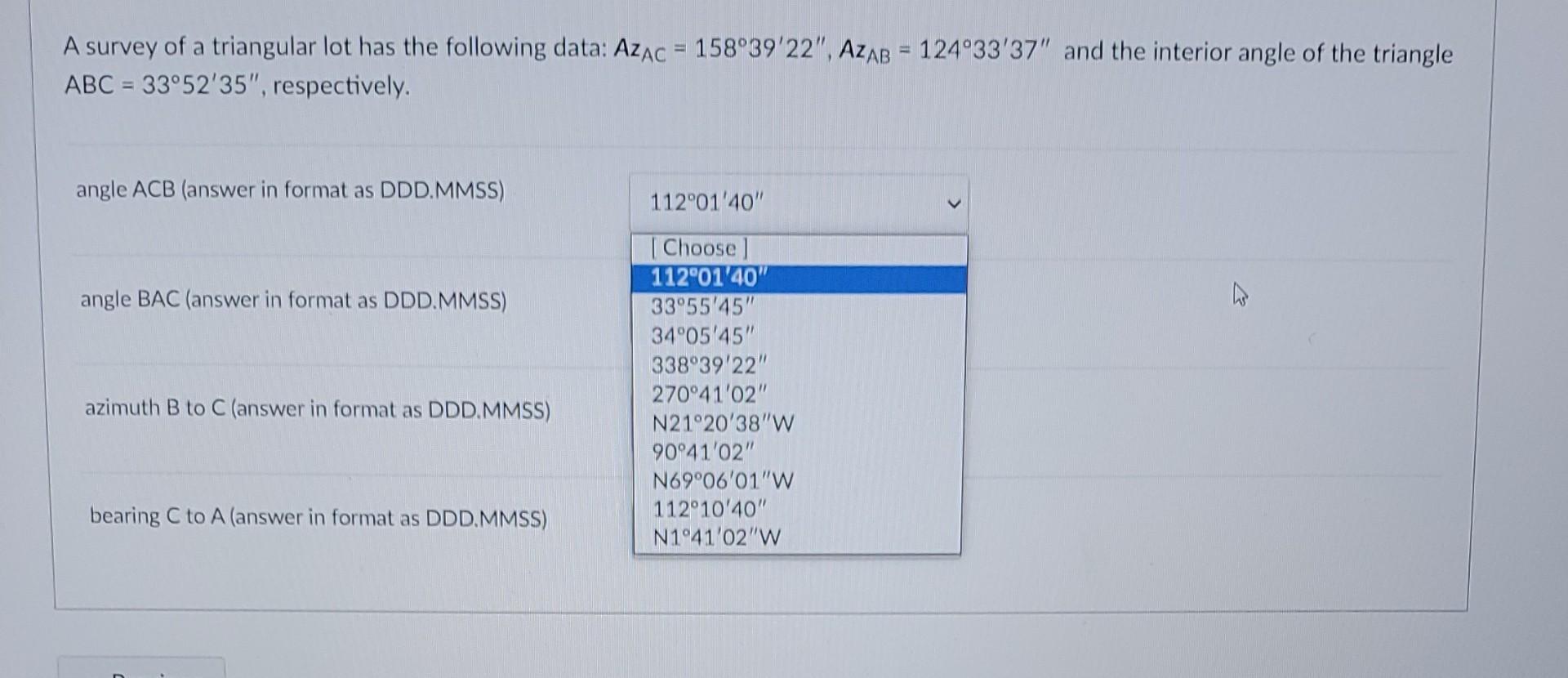 Solved A survey of a triangular lot has the following data
