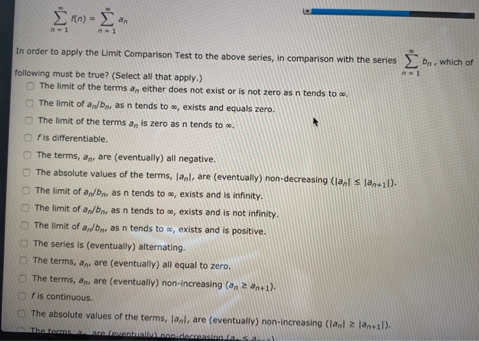 Solved In order to apply the Limit Comparison Test to the | Chegg.com