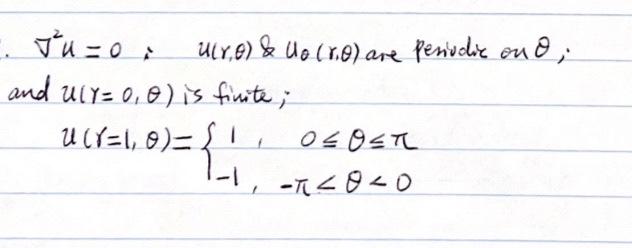∇2u=0;u(r,θ)&uθ(r,θ) are penivdic on θ; and u(r=0,θ) | Chegg.com