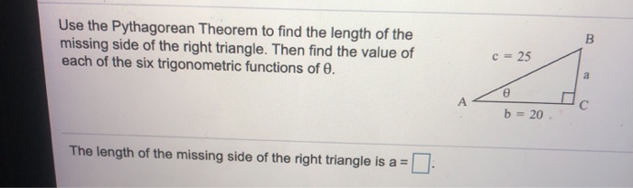 Solved Use the Pythagorean Theorem to find the length of the | Chegg.com