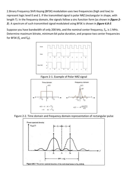 Solved 2.Binary Frequency Shift Keying (BFSK) modulation | Chegg.com