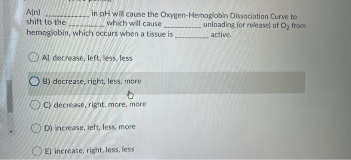 Solved An) in pH will cause the Oxygen-Hemoglobin | Chegg.com