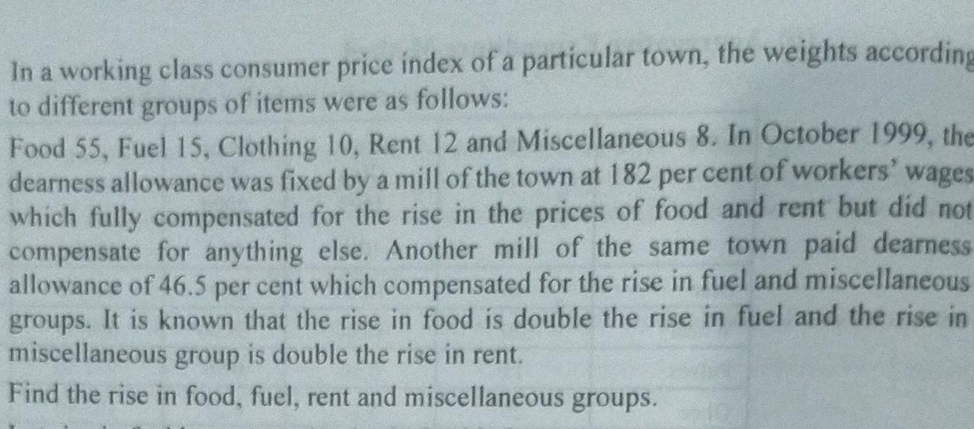 Solved In a working class consumer price index of a | Chegg.com