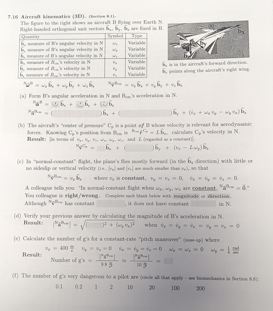 7.16 Aircraft Kinematics (3D). (Section 8.1). The | Chegg.com