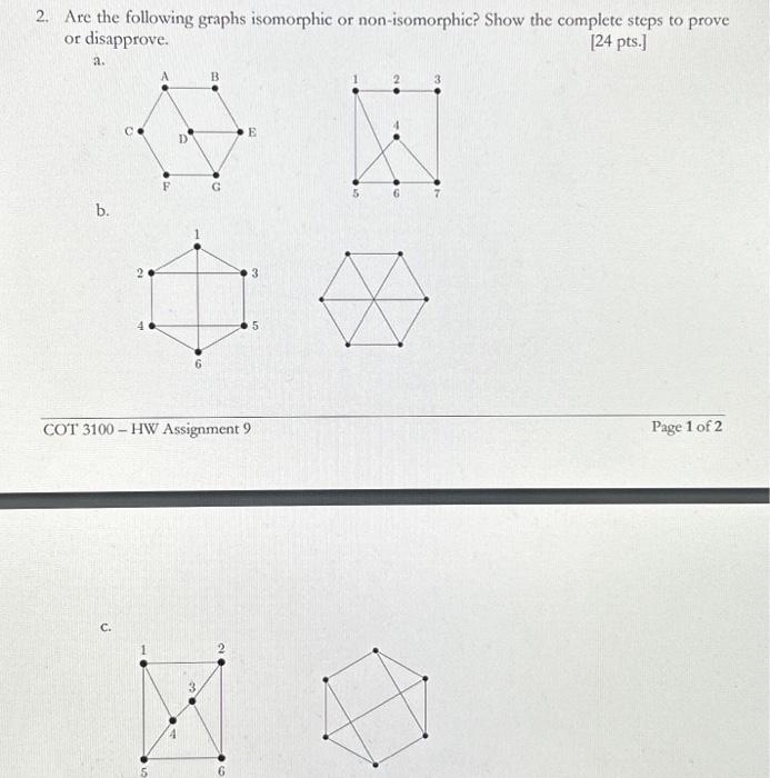 Solved 2. Are the following graphs isomorphic or | Chegg.com