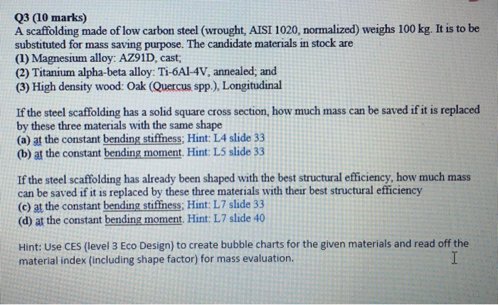 Q3 (10 marks) A scaffolding made of low carbon steel | Chegg.com
