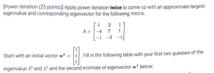 Solved [Power iteration (25 points)] Apply power iteration | Chegg.com