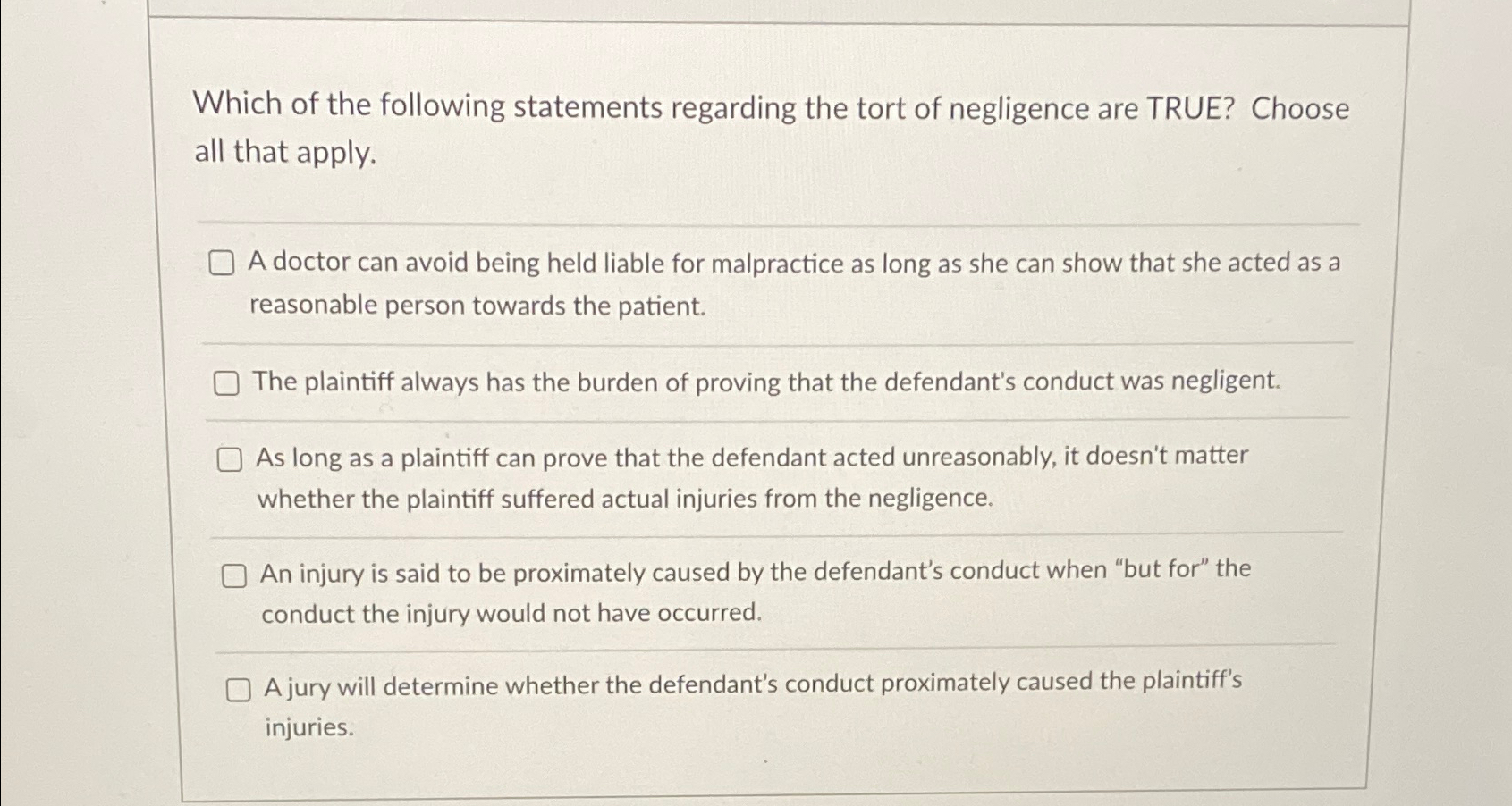 Solved Which of the following statements regarding the tort | Chegg.com