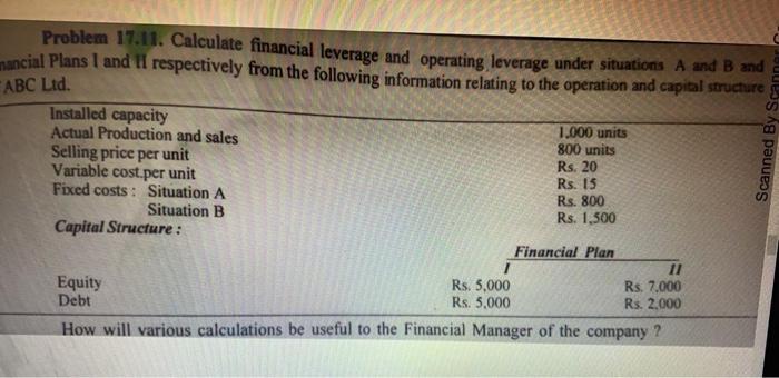 Solved Problem 17.11. Calculate Financial Leverage And | Chegg.com