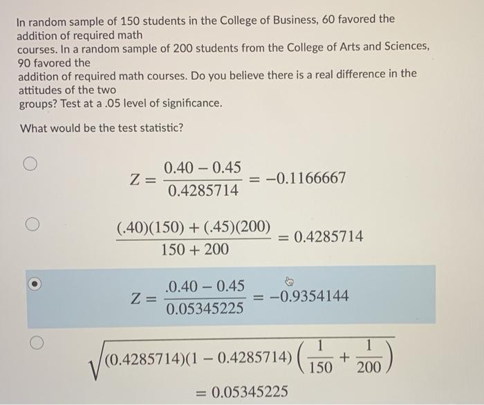 Solved In random sample of 150 students in the College of | Chegg.com