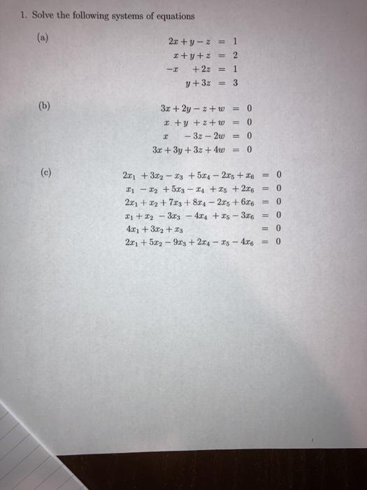 Solved 1. Solve the following systems of equations 2x + y - | Chegg.com