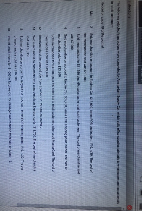 Solved Instructions The Following Selected Transactions Were Chegg