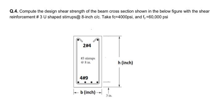 Solved Q.4. Compute the design shear strength of the beam | Chegg.com