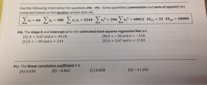 Solved Use the following information for questions #16 - | Chegg.com