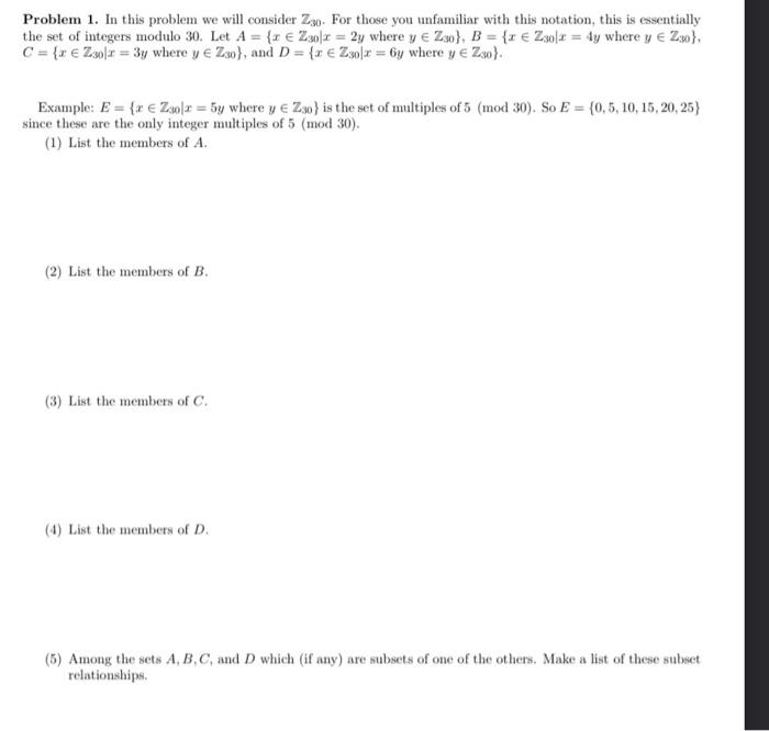 Solved Problem 1. In this problem we will consider Z30. For | Chegg.com