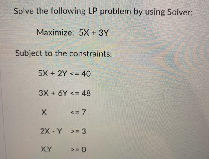 Solved Solve The Following LP Problem By Using Solver: | Chegg.com