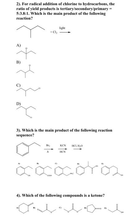 Solved 2). For radical addition of chlorine to hydrocarbons, | Chegg.com