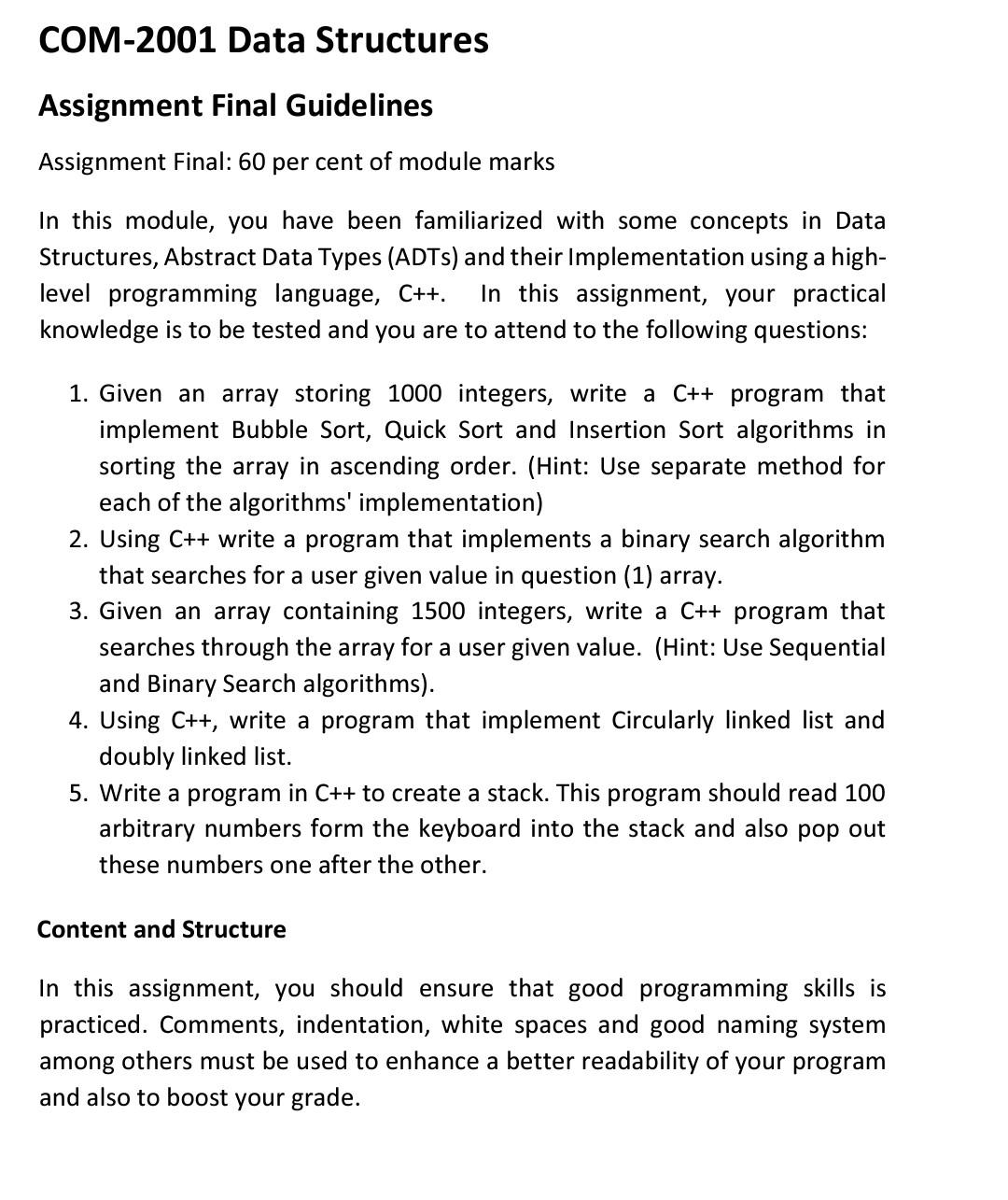 data structures assignment 1