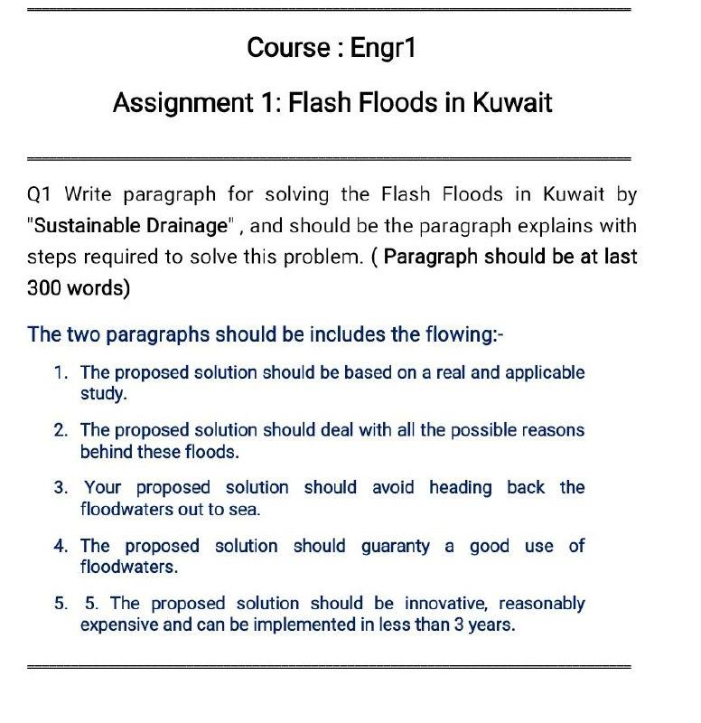 Solved Course : Engr1 Assignment 1: Flash Floods In Kuwait | Chegg.com