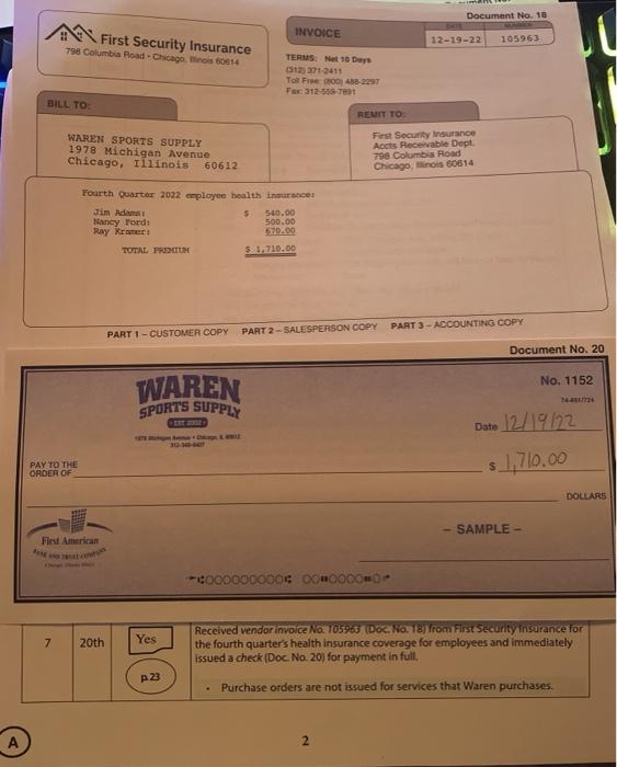 Document No. 10 A First Security Insurance INVOICE | Chegg.com