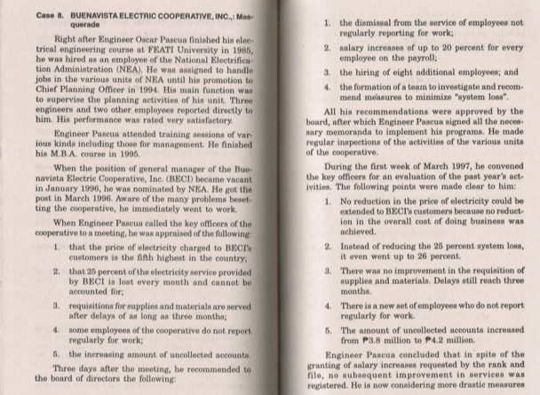 case study 8 buenavista electric cooperative inc masquerade