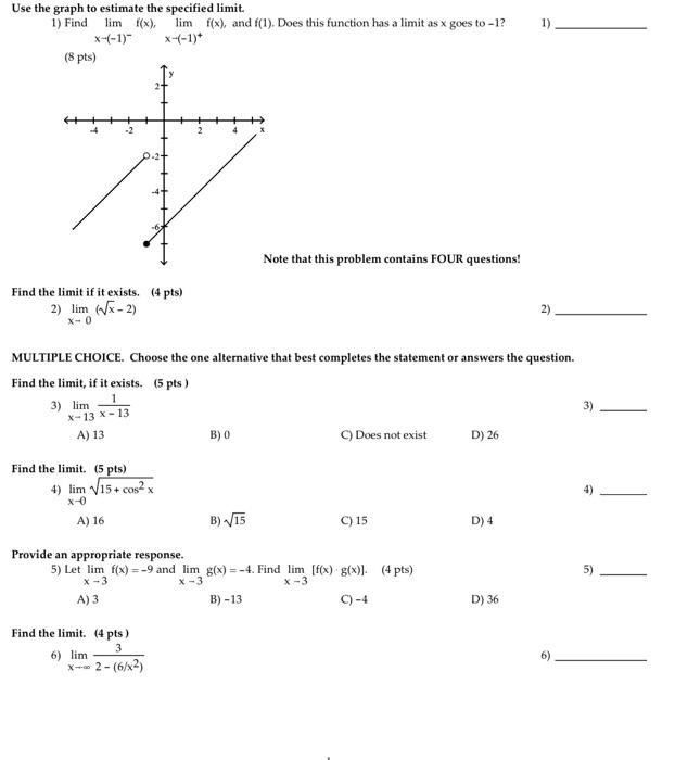 Solved 1) Use the graph to estimate the specified limit. 1) | Chegg.com