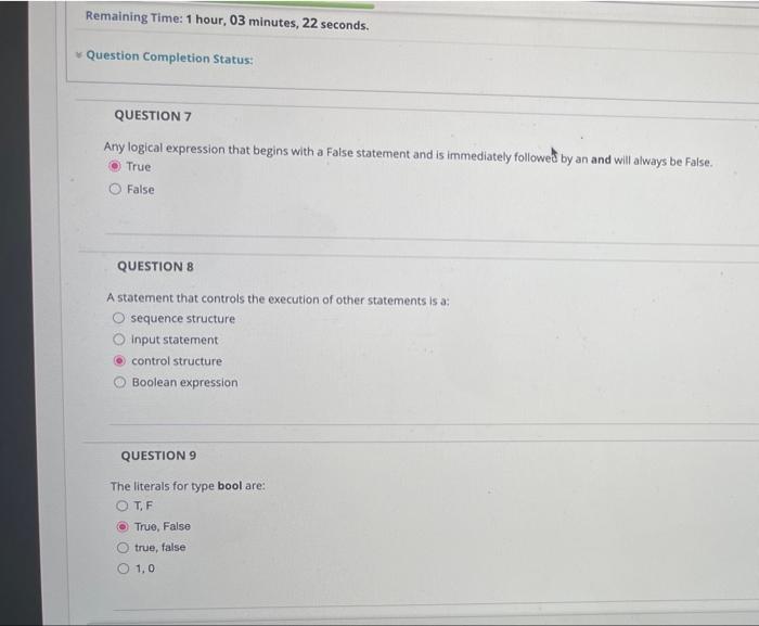 Solved Remaining Time: 1 hour, 03 minutes, 22 seconds | Chegg.com