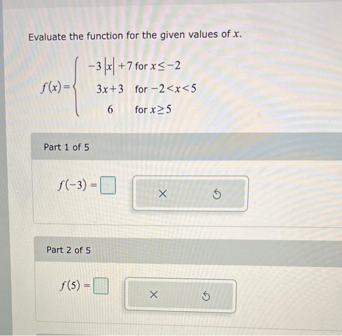 Solved Evaluate the function for the given values of x. | Chegg.com