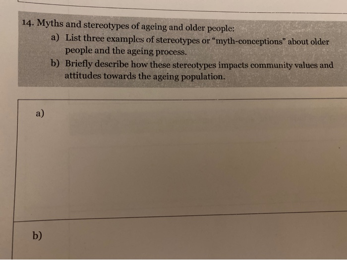 Solved 14. Myths and stereotypes of ageing and older people: | Chegg.com