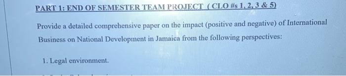 Solved PART 1: END OF SEMESTER TEAM PROJECT (CLO #s 1, 2, 3 | Chegg.com