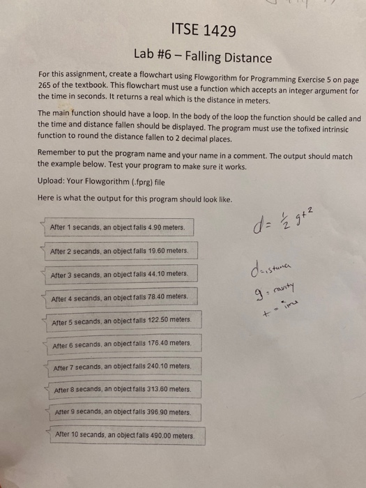 Solved gorithm - Help falling Distance falling Distance | Chegg.com