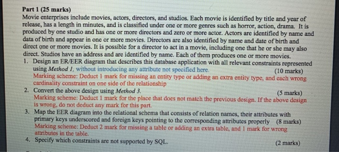 Solved Part 1 (25 marks) Movie enterprises include movies, | Chegg.com