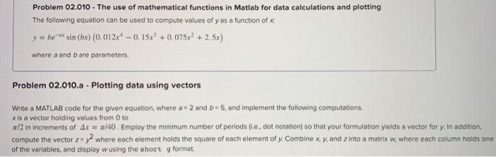 Solved Problem 02.010 - The use of mathematical functions in | Chegg.com