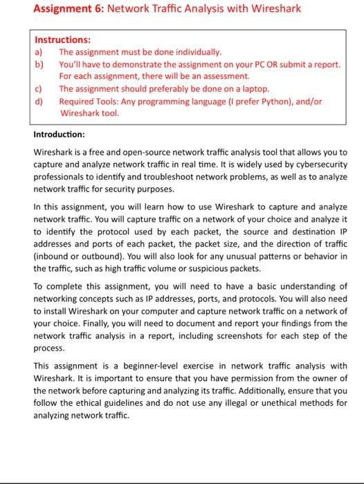 Solved Assignment 6: Network Traffic Analysis with Wireshark | Chegg.com