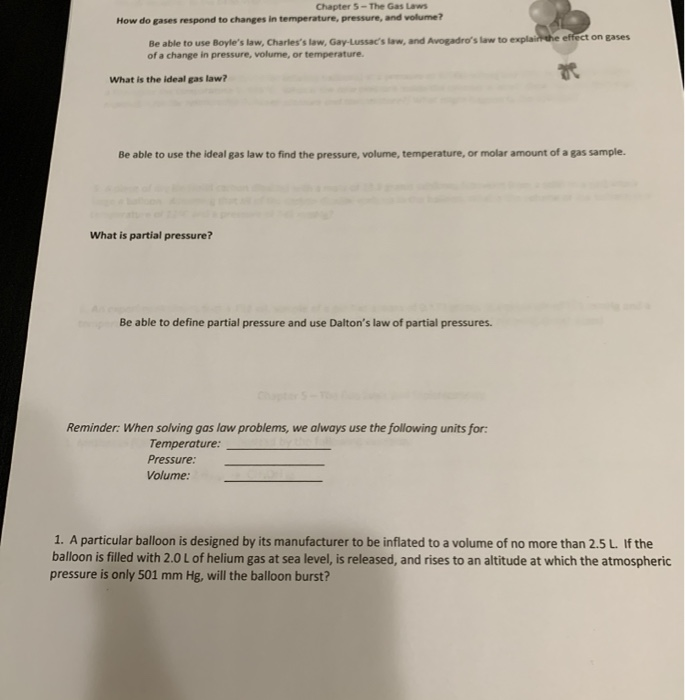 Solved Chapter 5 -The Gas Laws How Do Gases Respond To | Chegg.com