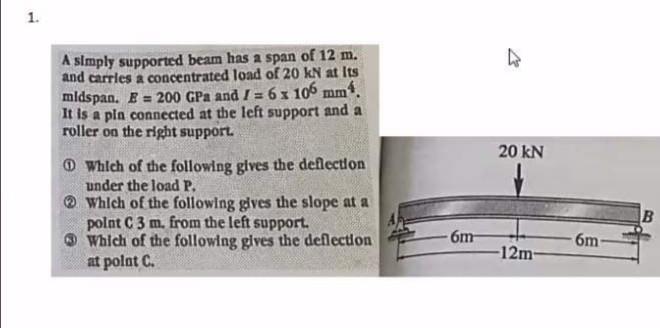 Solved 1. A simply supported beam has a span of 12 m. and | Chegg.com