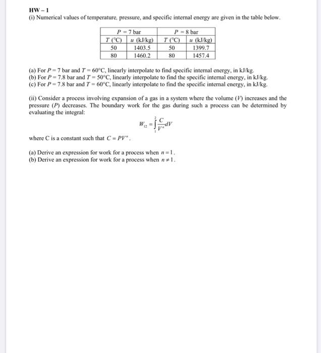 Solved HW - 1 (1) Numerical values of temperature, pressure 