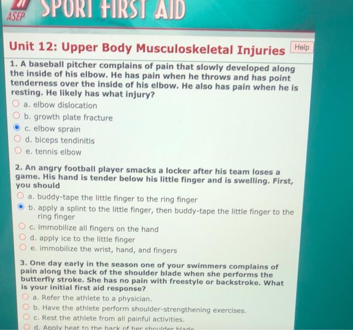Solved SPORT FIRST AID ASEP Help Unit 12 Upper Body