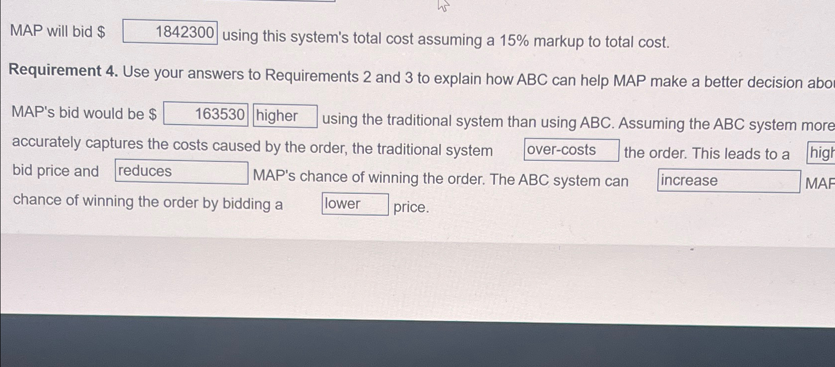 Solved MAP will bid $ using this system's total cost | Chegg.com