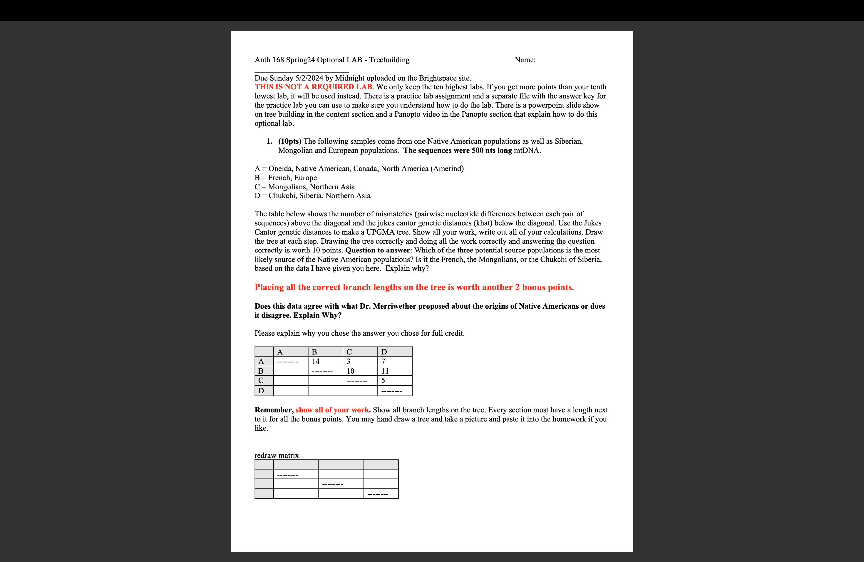 Solved The following samples come from one Native American | Chegg.com