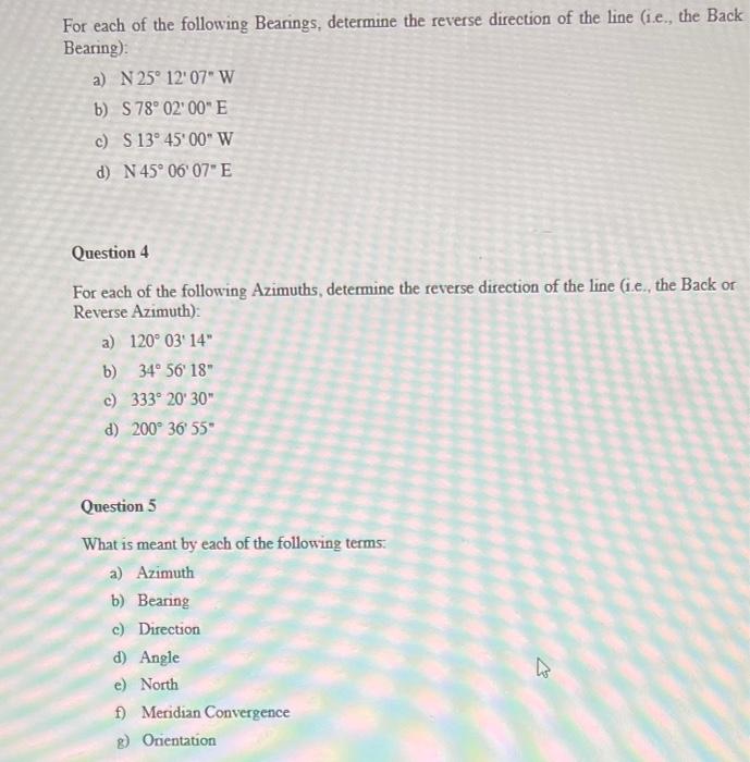 Solved For Each Of The Following Bearings, Determine The | Chegg.com