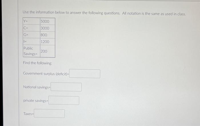 Solved Use the information below to answer the following | Chegg.com
