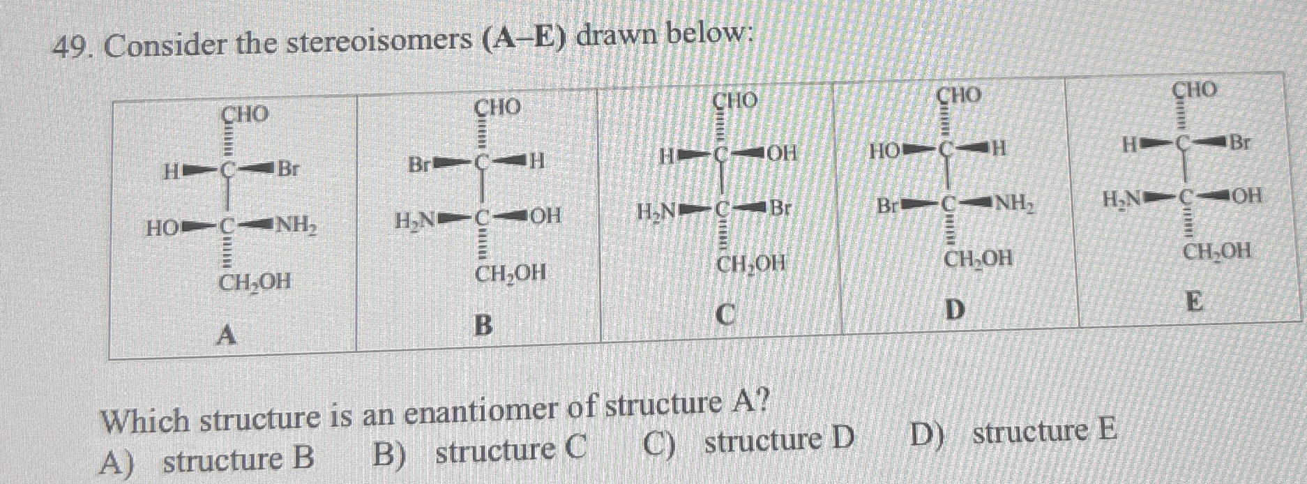 Solved Consider The Stereoisomers (A-E) ﻿drawn Below:Which | Chegg.com