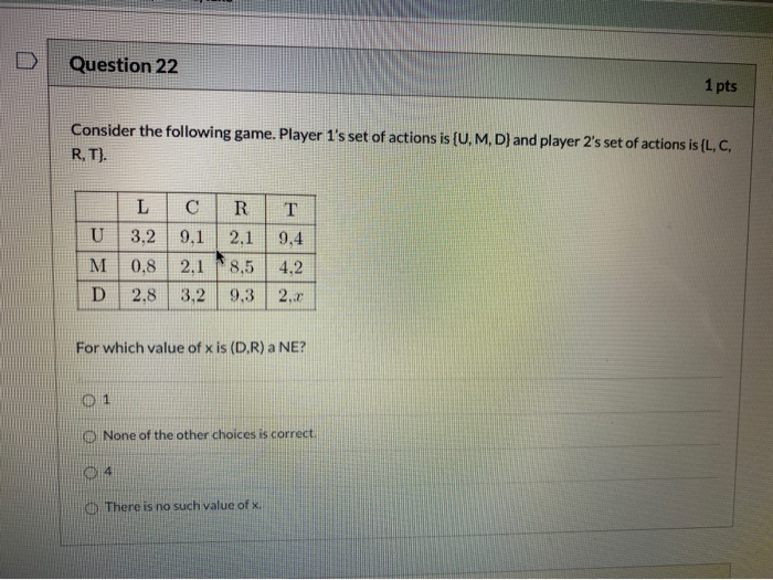 Solved Question 22 1 pts Consider the following game. Player | Chegg.com