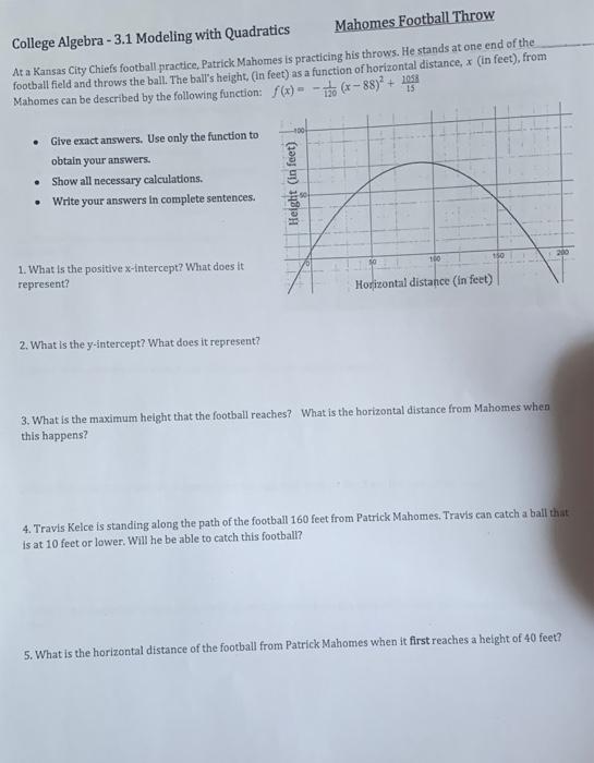 Solved College Algebra - 3.1 Modeling with Quadratics | Chegg.com