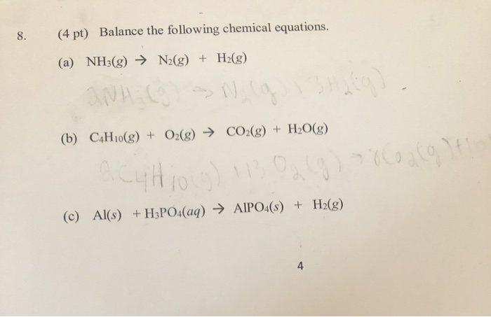 Solved (4 Pt) Balance The Following Chemical Equations
