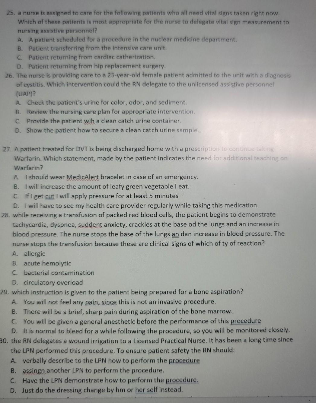 25. a nurse is assigned to care for the following patients who all need vital signs taken right now. Which of these patients